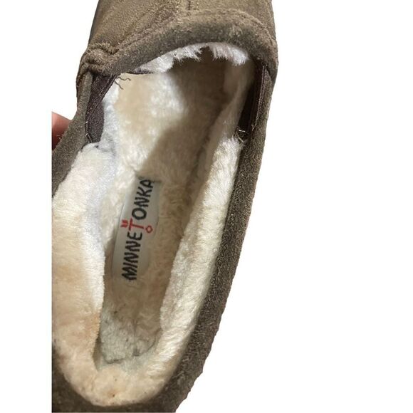 Mens minnetonka Romeo suede leather faux fur slippers - Picture 3 of 10